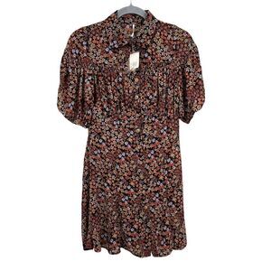 Free‎ People Womens Bonnie Mini Dress Floral Button Front Pleated Dusk Combo XS